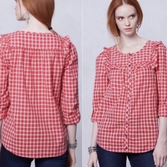 Anthropologie Holding Horses Plaid Ruffle Top Sz 8 - Picture 1 of 8